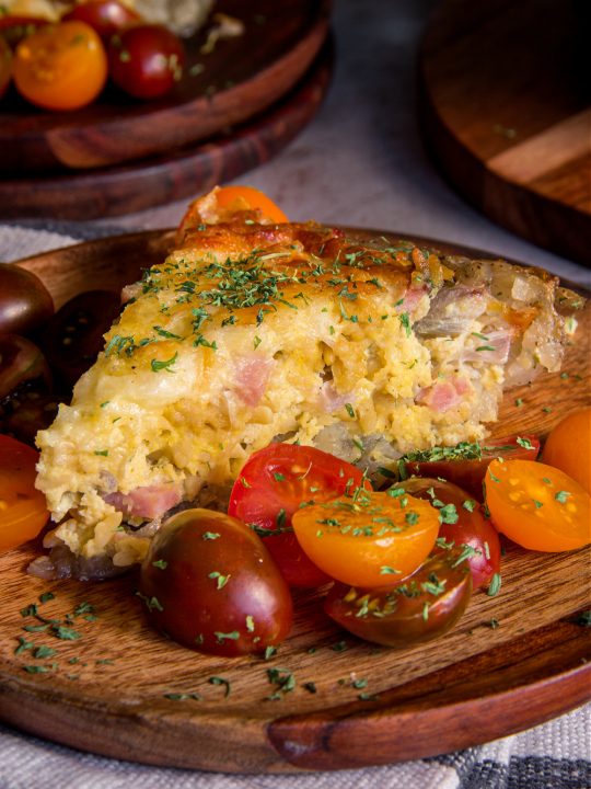 No Crust Quiche with Potato, Rice, and Ham