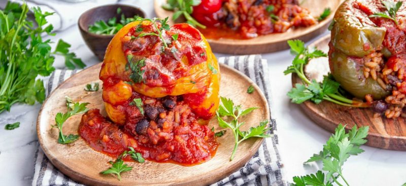 Vegetarian Rice and Beans Stuffed Peppers; tasty, and easy and perfect for your meatless Mondays.