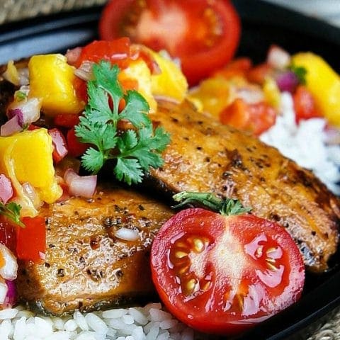Grilled Glazed Wild Salmon with Mango Salsa