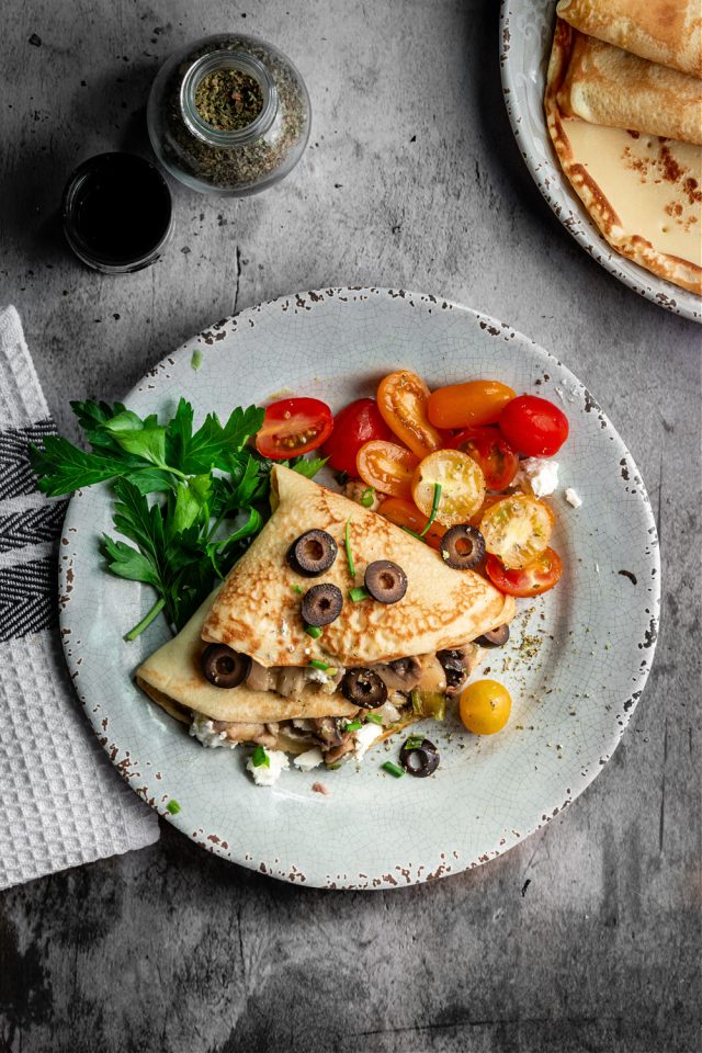 Savory Crepes with Mushrooms and Scallions