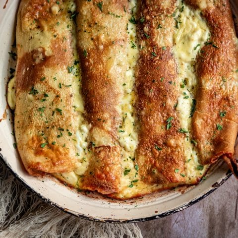 Baked Crepes with Mushrooms and Spinach
