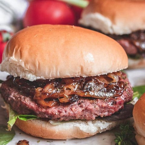 Burgers with Caramelized Onions