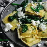 Ravioli sautéed with Spinach and Goat Cheese
