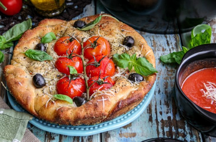 Dutch Oven Tomato and Olive Focaccia