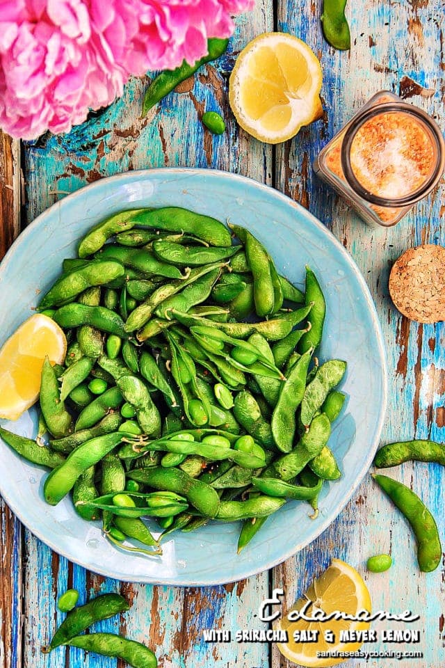 Edamame with Sriracha Sea salt and Meyer Lemon