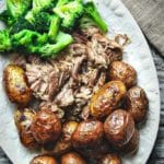 Slow Cooker Pulled Apart Pork with Potatoes and Broccoli