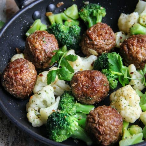 Meatless Meatballs with Cauliflower and Broccoli