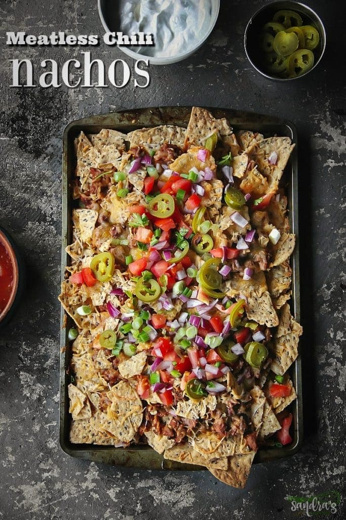 Meatless Chili Nachos Sandra's Easy Cooking Meatless Recipes