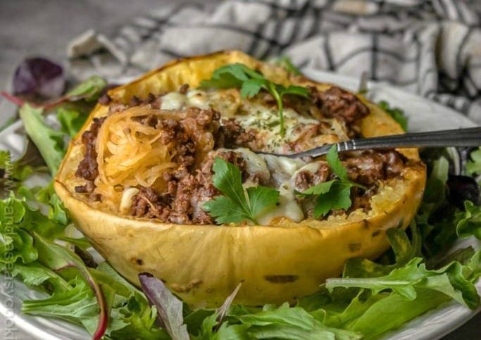 Beef and Sauce Stuffed Spaghetti Squash