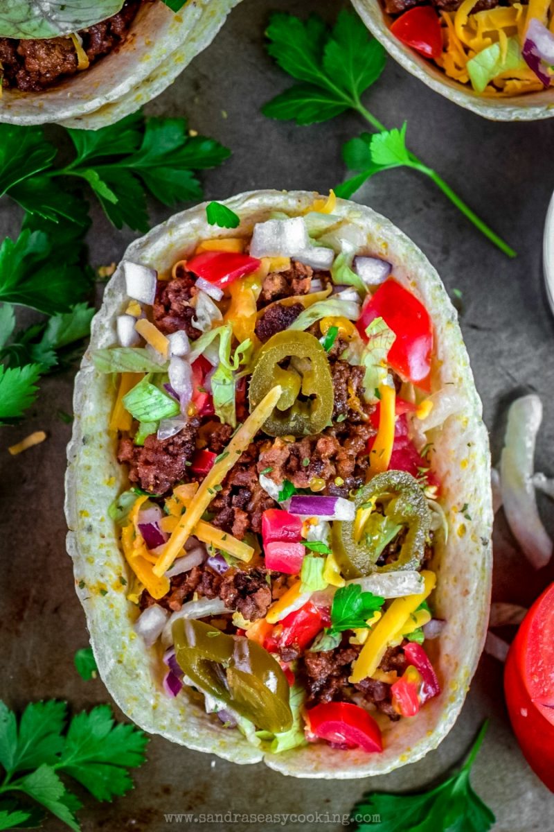 Beef Taco Tortilla Bowls - Sandra's Easy Cooking