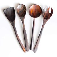Bali Harvest Set of 4 Handmade Wooden Spoon & Spatula for Cooking | Premium Rosewood | 11 Inch | Eco Friendly | Natural Finishing and NO Lacquer | Non Stick Cookware | Natural Color
