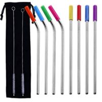 8Pcs Stainless Steel Drinking Straws, Sttech1 Explosion 6mm Stainless Steel Silicone Case Food Grade Recycled Straws with 2Pcs Brush and 1Pc Bag (Ship from USA, Silver)