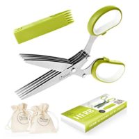 Chefast Herb Scissors Set - Multipurpose Cutting Shears with 5 Stainless Steel Blades, Jute Pouches, and Safety Cover with Cleaning Comb - Cutter/Chopper/Mincer for Herbs - Kitchen Gadget