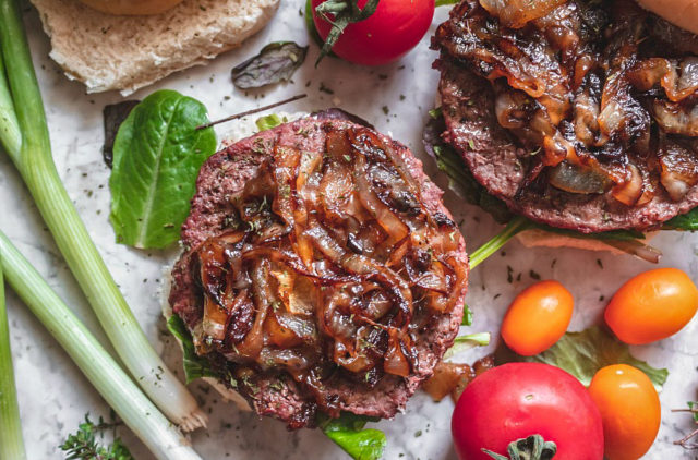 Burgers with Caramelized Onions 