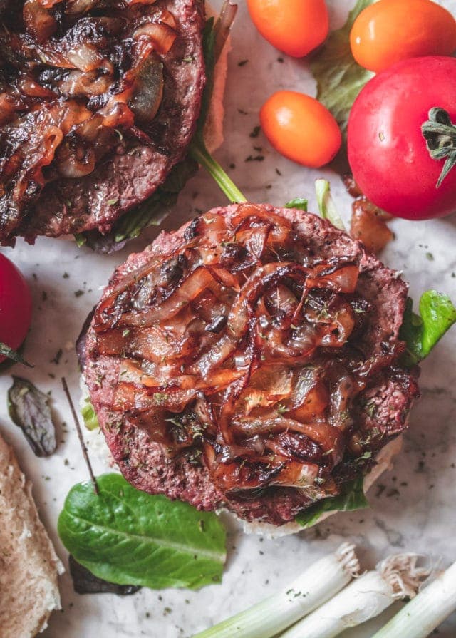 Burgers with Caramelized Onions