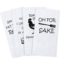 Kitchen Towels Housewarming Gifts - Set of 4 Funny Dish Towels for House Warming Gift for New Home or any Occasion | Printed Design on White Hand Towels