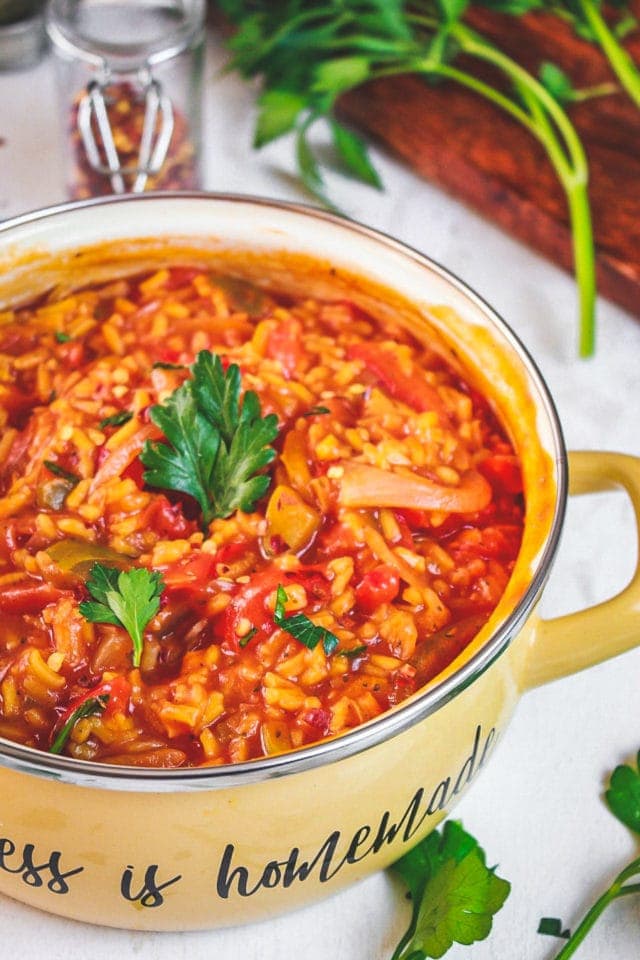 Yellow Rice with Peppers and Tomato Sauce