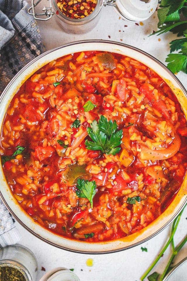 Yellow Rice with Peppers and Tomato Sauce