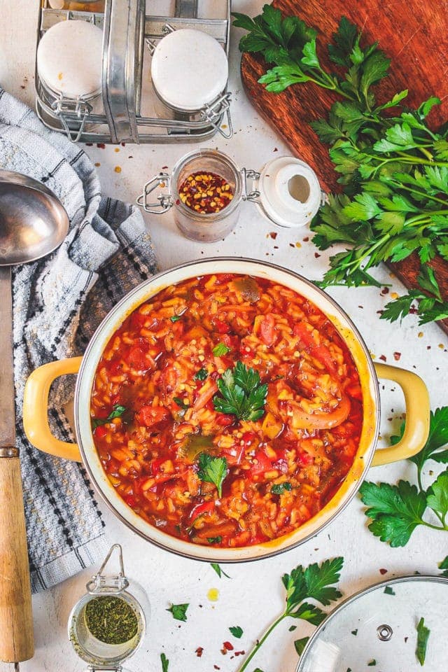 Yellow Rice with Peppers and Tomato Sauce