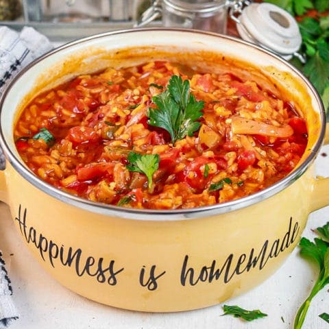Yellow Rice with Peppers and Tomato Sauce