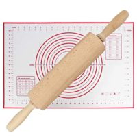 Betrome Rolling Pin with Pastry Mat, Classic Wood Dough Roller, for Baking Dough, Pizza, Pie, Pastries, Pasta and Cookies.
