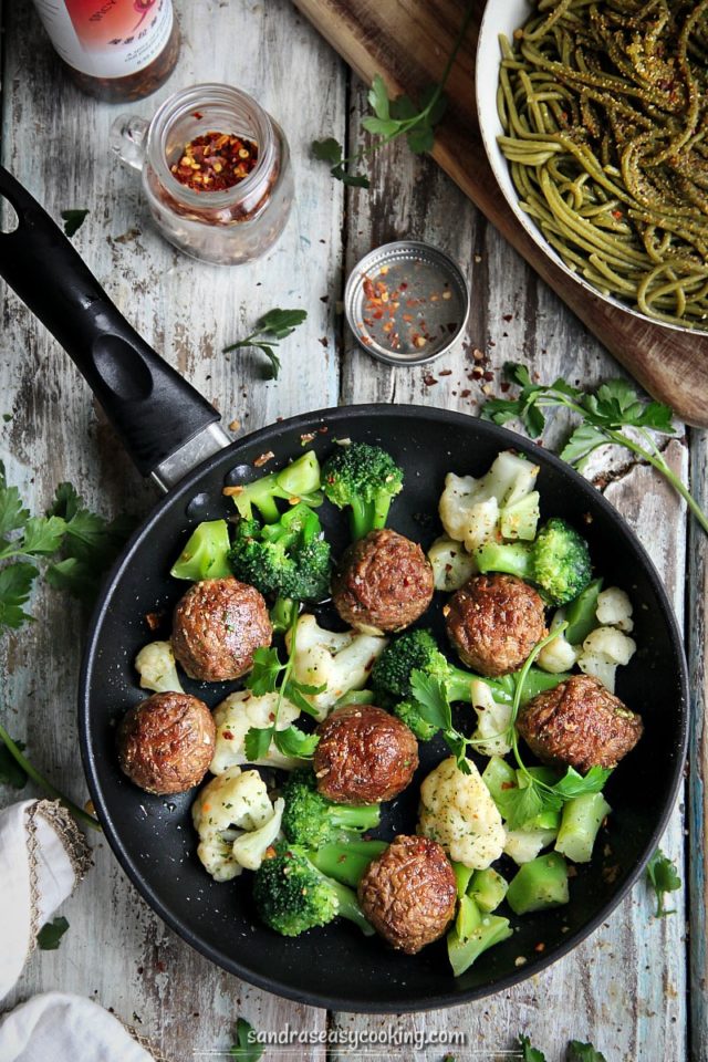 Meatless Meatballs with Cauliflower and Broccoli