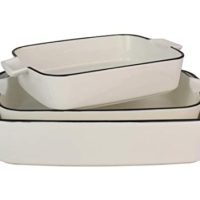 Le Regalo HW1243 3-Piece Vintage Baking Dish Set, Oven, Dishwasher, Freezer Safe, 14x8.5x2.5, Off-White