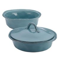 Rachael Ray 58314 Cucina Stoneware Casserole Set, 3-Piece Casserole & Lid, Agave Blue