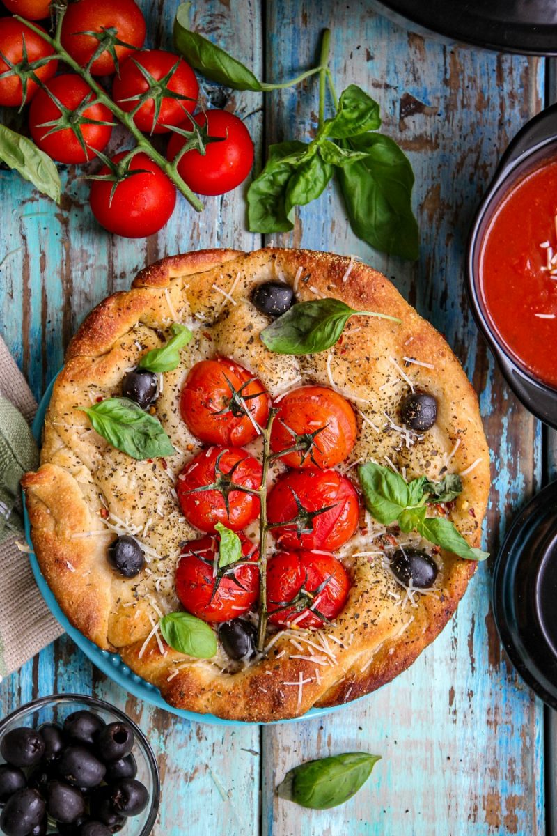Dutch Oven Tomato and Olive Focaccia - Sandra&amp;#39;s Easy Cooking