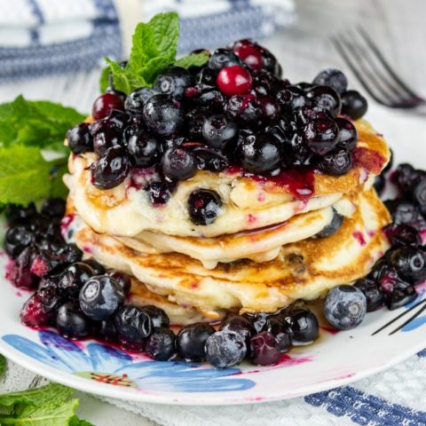 Fluffy Cream Cheese Blueberry Pancakes