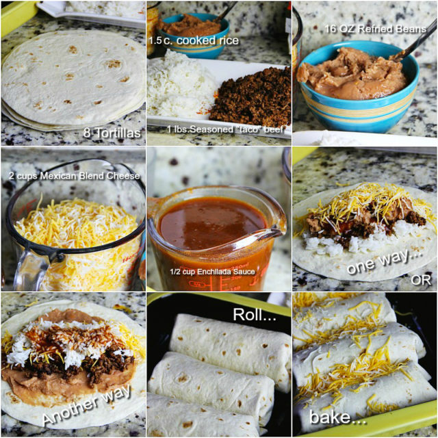 Beans, Beef and Rice Burritos