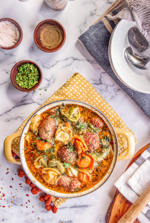 Tortellini Soup with Italian Sausage Meatballs