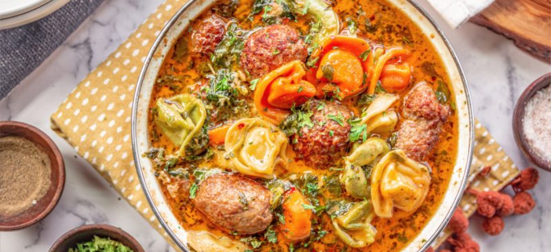 Tortellini Soup with Italian Sausage Meatballs