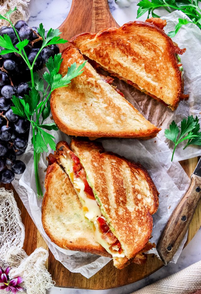 Grilled Cheese Bacon and Creamy Avocado Sandwich