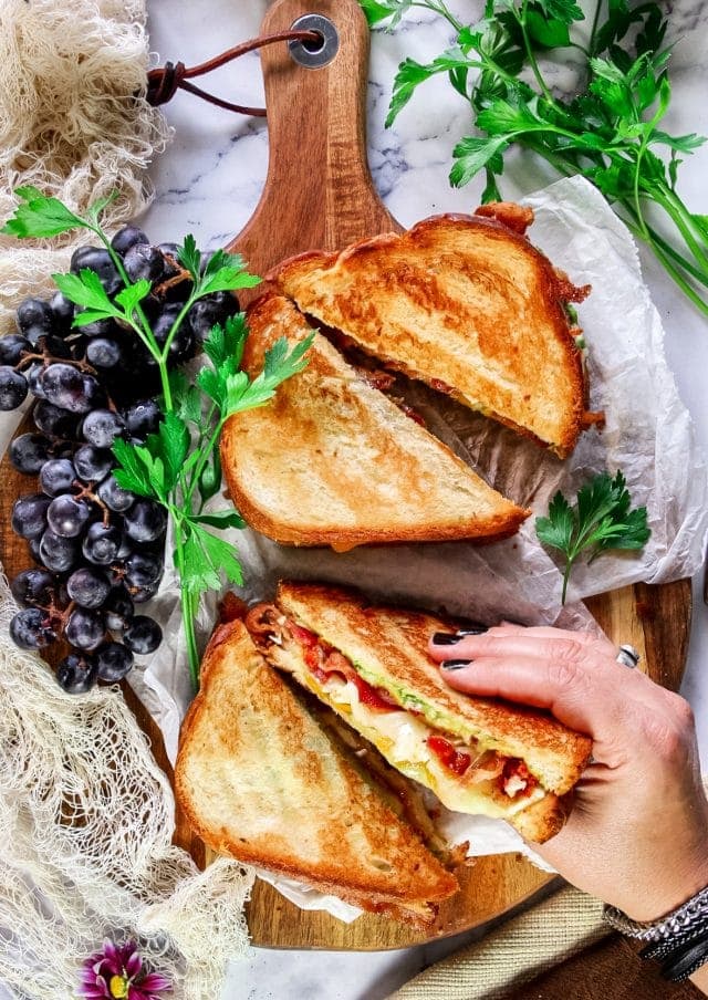 Grilled Cheese Bacon and Creamy Avocado Sandwich