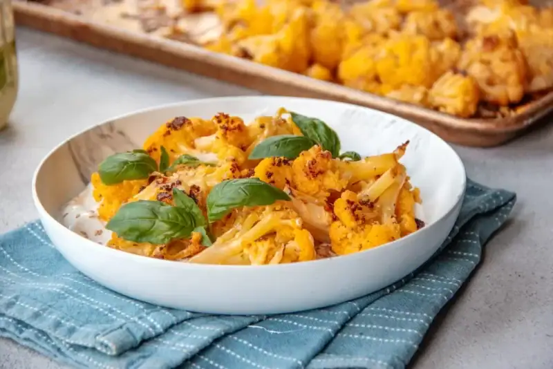 Air Fryer Ginger Turmeric Cauliflower over Yogurt Sandra's Easy Cooking